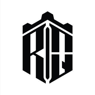 RQ Harfi Logo monogram altıgen şekli Crown kalesi geometrik biçim tasarım şablonu