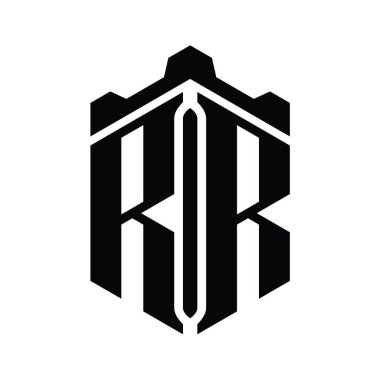 RR Harfi Logo monogram altıgen şekli Crown kalesi geometrik biçim tasarım şablonu