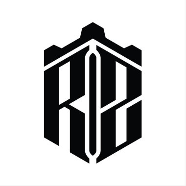 RZ Harfi Logo monogram altıgen şekli Crown kalesi geometrik biçim tasarım şablonu
