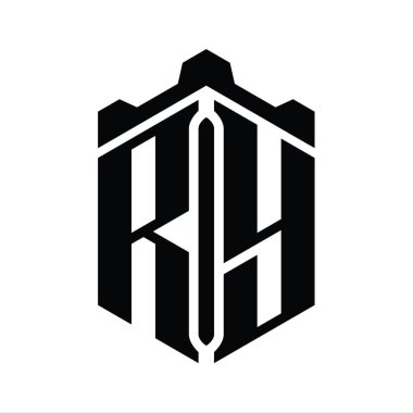 Crown Castle geometrik stil tasarım şablonuyla RY Harfi monogram altıgen şekli