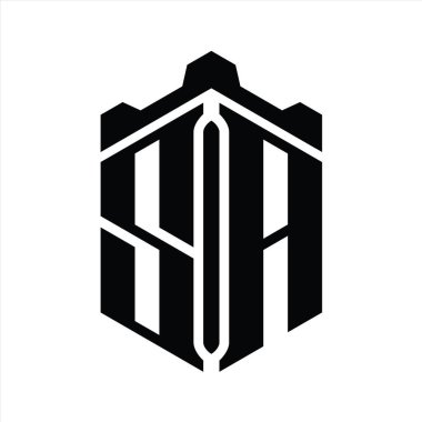 SA Harfi Logo monogram altıgen şekli Crown kalesi geometrik biçim tasarım şablonu