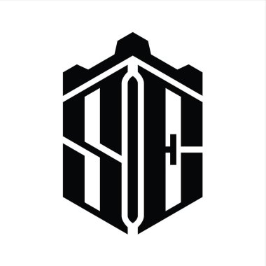 SE Letter Logo monogram altıgen şekli Crown kale geometrik biçim tasarım şablonu