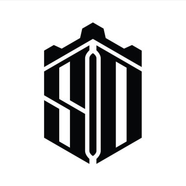 SD Harfi Logo monogram altıgen şekli Crown kalesi geometrik biçim tasarım şablonu
