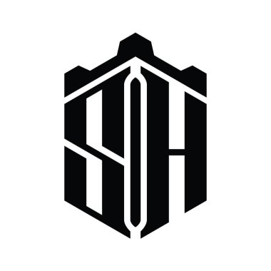 SH Letter Logo monogram altıgen şekli ve Crown Castle geometrik biçim tasarım şablonu