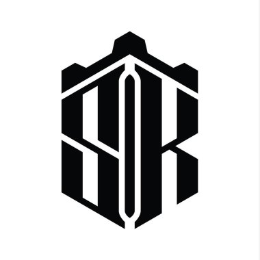 Taç kale geometrik stil tasarım şablonu ile SK Harf Logosu monogram altıgen şekli