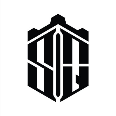 Taç kale geometrik stil tasarım şablonu ile SQ Harfi Logo altıgen şekli