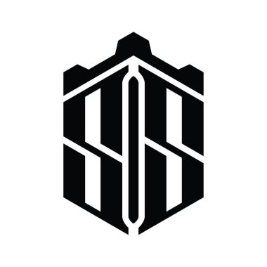 SS Harfi Logo monogram altıgen şekli Crown kalesi geometrik biçim tasarım şablonu