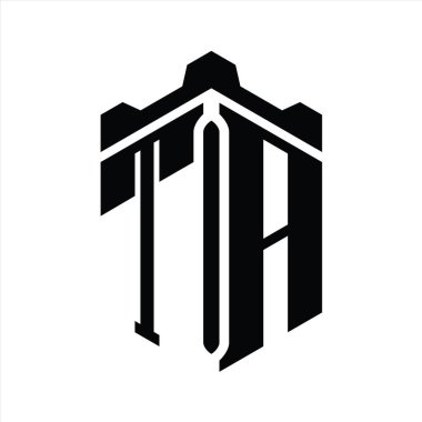 TA Harfi Logo monogram altıgen şekilli Crown Castle geometrik stil tasarım şablonu