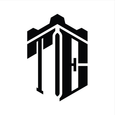 TE Letter Logo monogram altıgen şekli Crown kale geometrik biçim tasarım şablonu