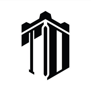 Taç kale geometrik biçim tasarım şablonu ile TD Harf Logosu monogram altıgen şekli