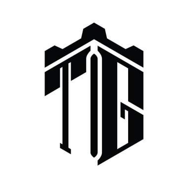 TG Harfi Logo monogram altıgen şekli Crown kale geometrik biçim tasarım şablonu