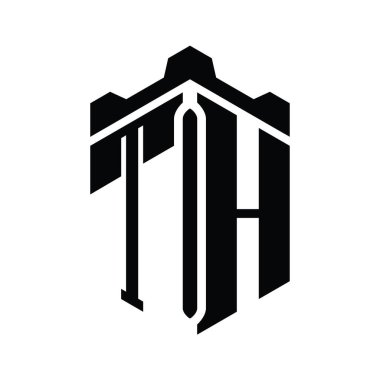 TH Harfi Logo monogram altıgen şekli Crown kalesi geometrik biçim tasarım şablonu