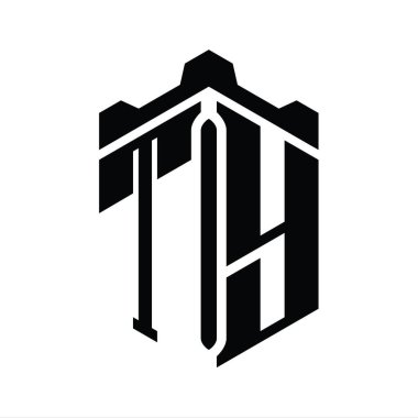 TY Letter Logo monogram altıgen şekli Crown kale geometrik biçim tasarım şablonu