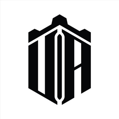 UA Harfi Logo monogram altıgen şekli Crown kalesi geometrik biçim tasarım şablonu
