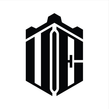 UE Letter logo monogram altıgen şekli Crown kale geometrik biçim tasarım şablonu