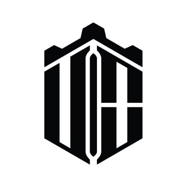 UO Harfi Logo monogram altıgen şekli Crown kalesi geometrik biçim tasarım şablonu