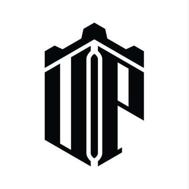 UP Harfi Logo monogram altıgen şekilli Crown kalesi geometrik biçim tasarım şablonu
