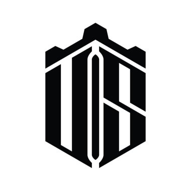 Crown Castle geometrik stil tasarım şablonu ile ABD Harfi Logosu monogram altıgen şekli