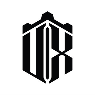 Crown Castle Geometrik stil tasarım şablonu ile UX Harfi Logo monogram altıgen şekli