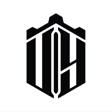 Crown Castle geometrik stil tasarım şablonu ile UY Harf Logosu monogram altıgen şekli
