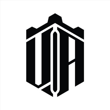 Taç kale geometrik stil tasarım şablonu ile VA Harfi Logo monogram altıgen şekli