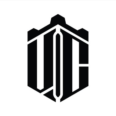 VC Harfi Logo monogram altıgen şekli Crown kalesi geometrik biçim tasarım şablonu