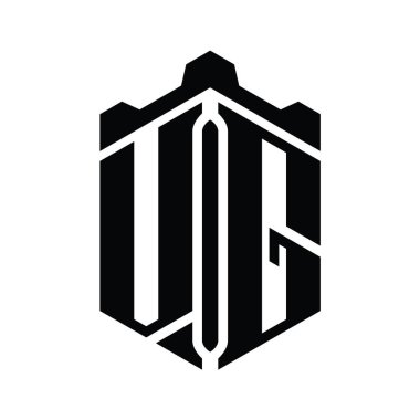 Taç kale geometrik biçim tasarım şablonu ile VG Harf Logosu monogram altıgen şekli