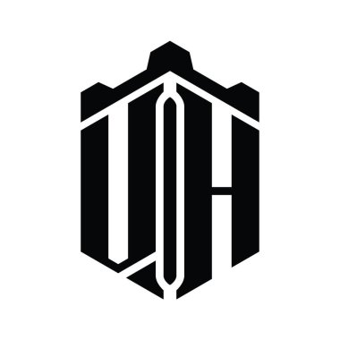 VH Harf Logosu monogram altıgen şekilli, Crown Castle geometrik stil tasarım şablonu