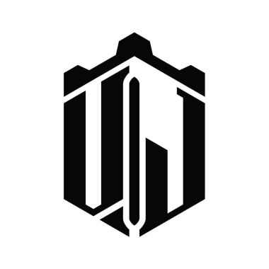 VJ Harfi Logo monogram altıgen şekli Crown kalesi geometrik biçim tasarım şablonu