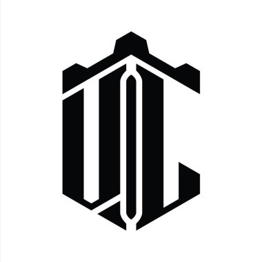 VL Harfi Logo monogram altıgen şekli Crown kalesi geometrik biçim tasarım şablonu
