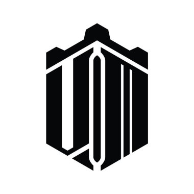 VM Harf Logosu monogram altıgen şekli Crown Castle geometrik biçim tasarım şablonu
