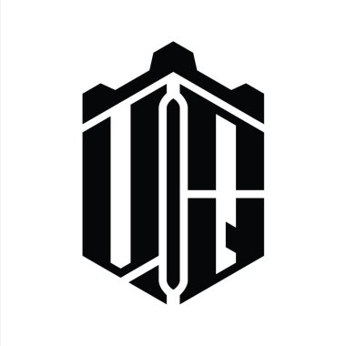 Crown Castle Geometrik stil tasarım şablonu ile VQ Harfi Logo monogram altıgen şekli