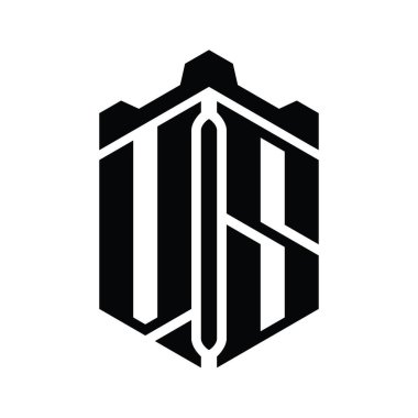 VS Letter Logo monogram altıgen şekli Crown kale geometrik biçim tasarım şablonu