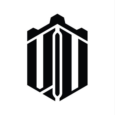 Taç kale geometrik biçim tasarım şablonu ile VU Harf Logosu altıgen şekli