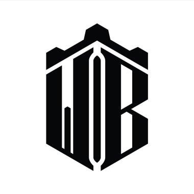 WB Harfi Logo monogram altıgen şekli Crown kalesi geometrik biçim tasarım şablonu