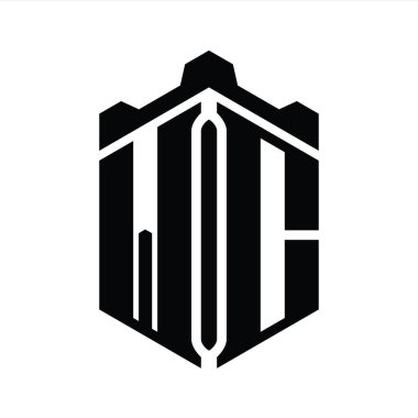 WC Harfi Logo monogram altıgen şekli Crown kalesi geometrik biçim tasarım şablonu
