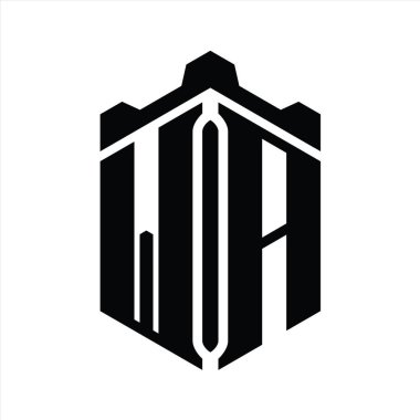 WA Harfi Logo monogram altıgen şekli Crown kalesi geometrik biçim tasarım şablonu