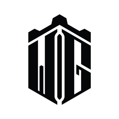 WG Harfi Logo monogram altıgen şekli Crown kalesi geometrik biçim tasarım şablonu