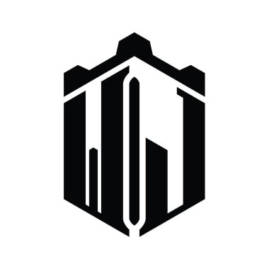 WJ Harfi Logo monogram altıgen şekli Crown kalesi geometrik biçim tasarım şablonu