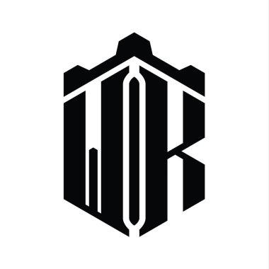 WK Harfi Logo monogram altıgen şekli Crown kalesi geometrik biçim tasarım şablonu
