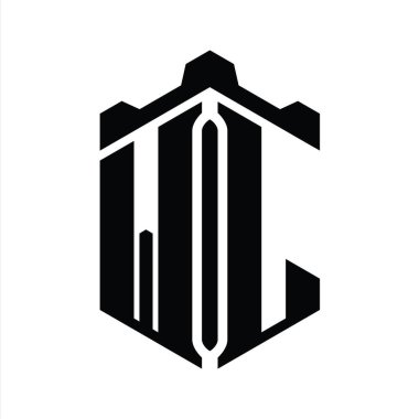 WL Harfi Logo monogram altıgen şekli Crown kale geometrik biçim tasarım şablonu