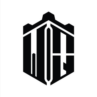 WQ Harfi Logo monogram altıgen şekli Crown kalesi geometrik biçim tasarım şablonu