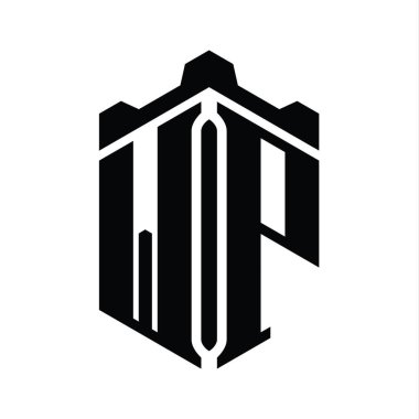 WP Harfi Logo monogram altıgen şekli Crown kalesi geometrik biçim tasarım şablonu