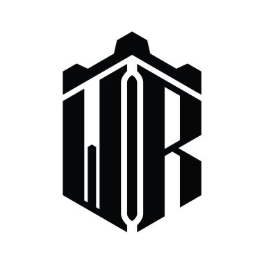 WR Harfi Logo monogram altıgen şekli Crown kale geometrik biçim tasarım şablonu
