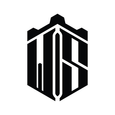 WS Letter Logo monogram altıgen şekli Crown kale geometrik biçim tasarım şablonu