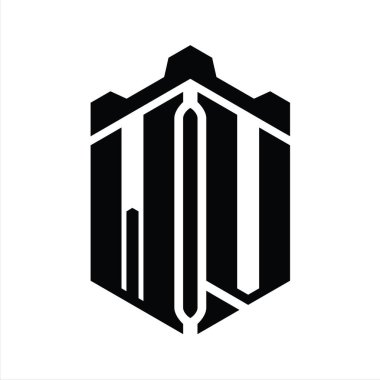 WV Harfi Logo monogram altıgen şekli Crown kalesi geometrik biçim tasarım şablonu