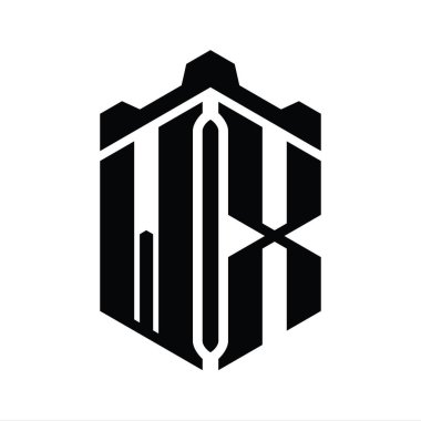 WX Harfi Logo monogram altıgen şekli Crown kalesi geometrik biçim tasarım şablonu