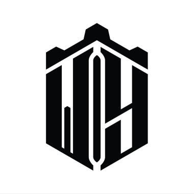WY Letter Logo monogram altıgen şekli Crown kale geometrik biçim tasarım şablonu