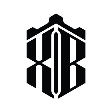 XB Harfi Logo monogram altıgen şekli Crown kalesi geometrik biçim tasarım şablonu