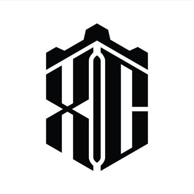 XC Harfi Logo monogram altıgen şekli Crown kalesi geometrik biçim tasarım şablonu